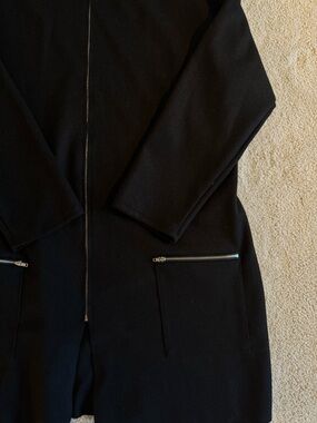 Black Zip-Front Coat with Pocket Zippers